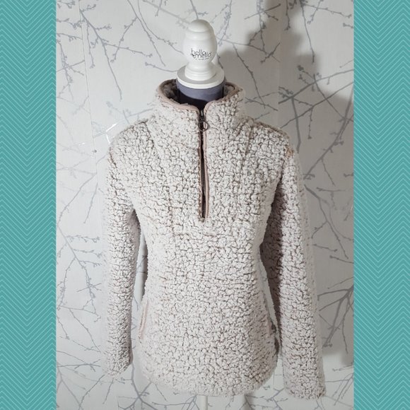 Thread & Supply Ivory Tan Fleece Teddy Quarter Zip Wubby Pullover - Picture 1 of 5